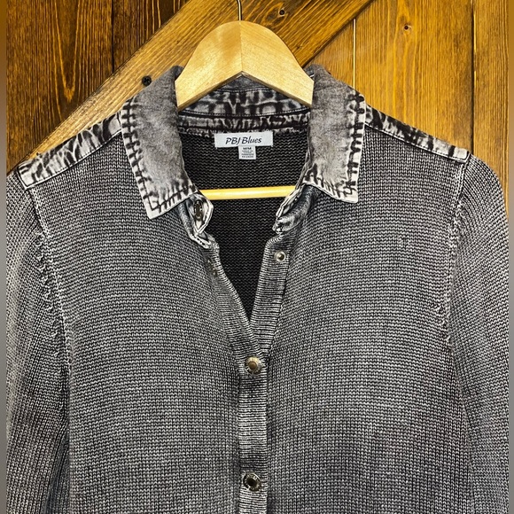 PBJ BLUES Denim & Knit TUNIC Cardigan Sweater - Picture 4 of 5